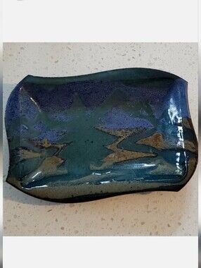 Doe Ridge Pottery Signed Trinket Tray, Evergreen Pines Blue Ridge Mnts 8"